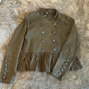 Free People S Military jacket, Peplum Ruffle Hem Olive Green